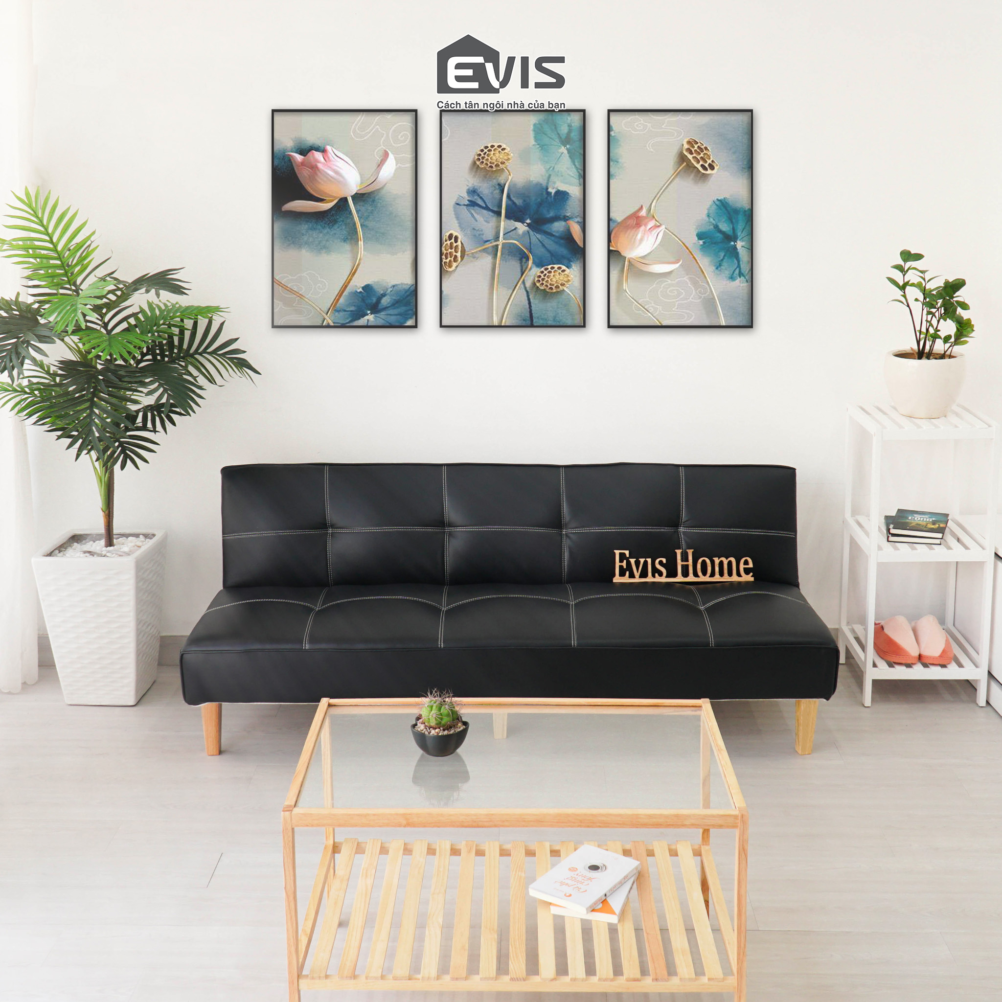 [Chỉ Giao Ở TPHCM] Ghế Sofa Da Hiện Đại Evis Home - Ghế Sofa Bed Thông Minh - Màu Đen