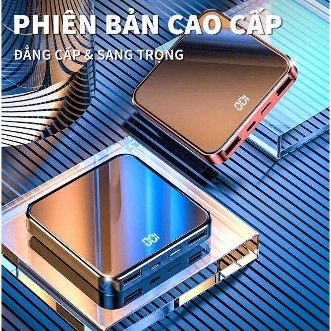 Sạc dự phòng gương cường lực siêu đẹp 10000mah chuẩn 18w - hàng đẹp cao cấp - bảo hành 12 tháng