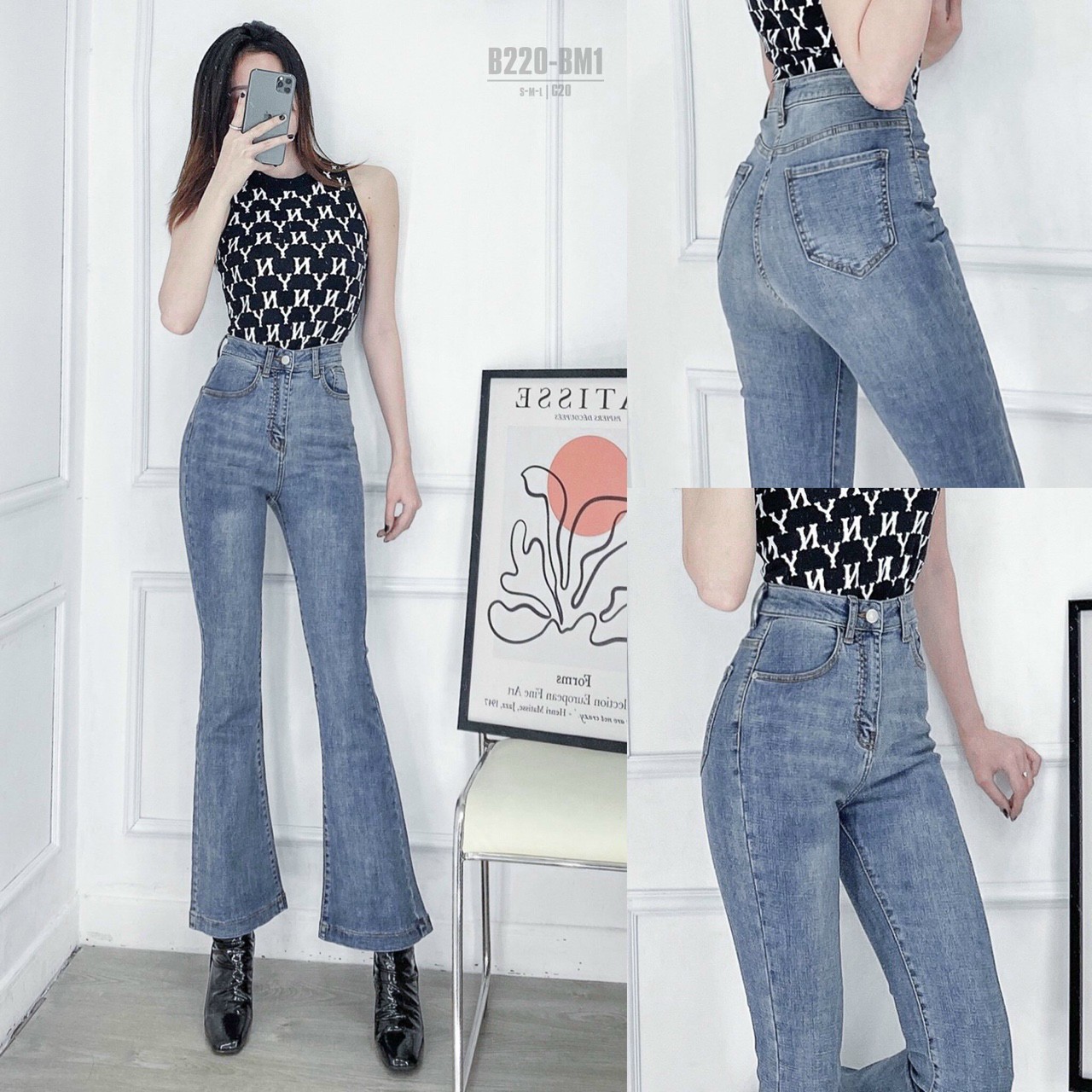 [HCM]Quần jean nữ ống loe bass chất bò xanh form dài lưng cao 2 nút che khuyết điểmmẫu mới Thuydieushop97 jn4