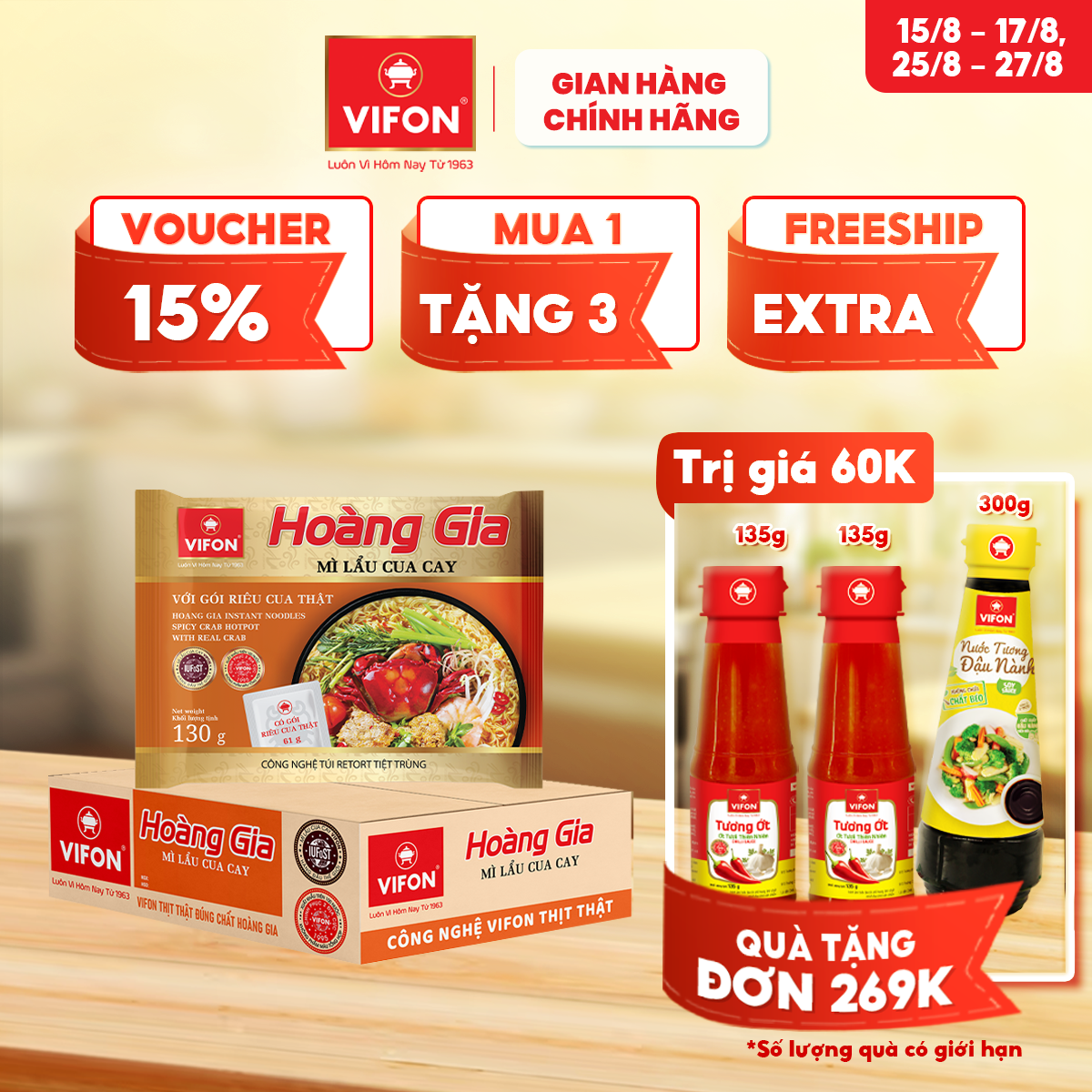 -hoàng gia mì lẩu cua cay vifon 130gr/gói