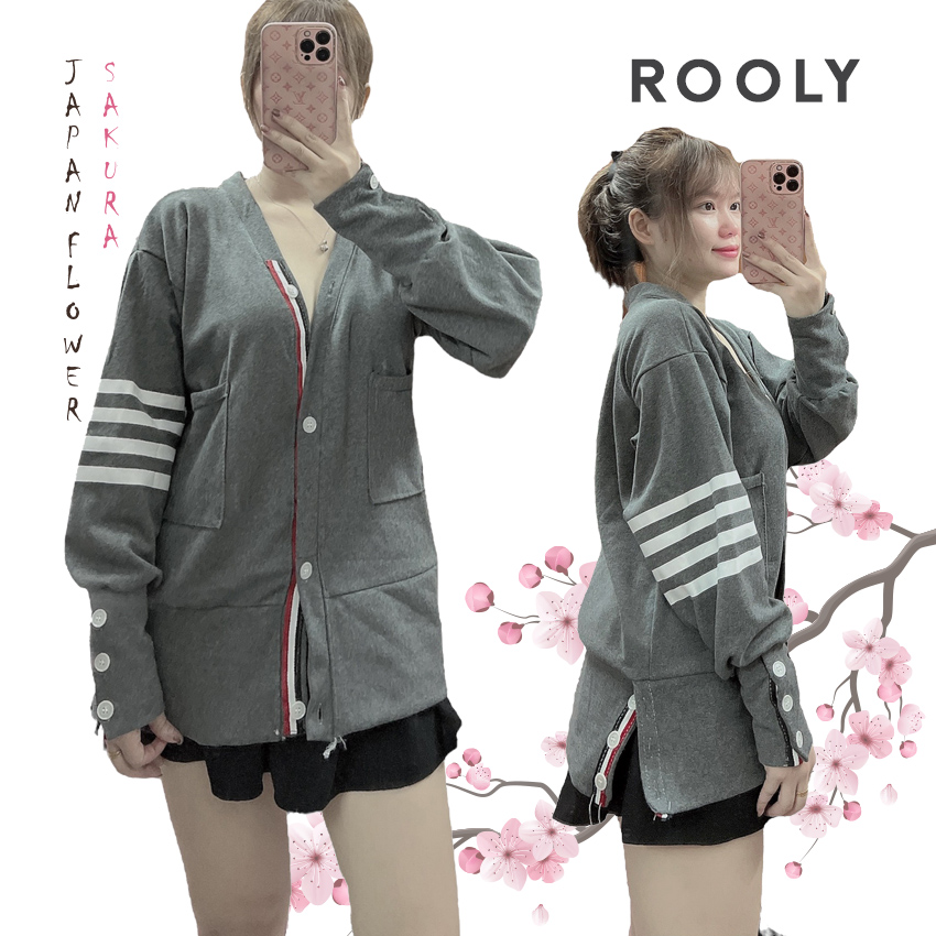 Áo cardigan thom 3 sọc len nam nữ full size roóly