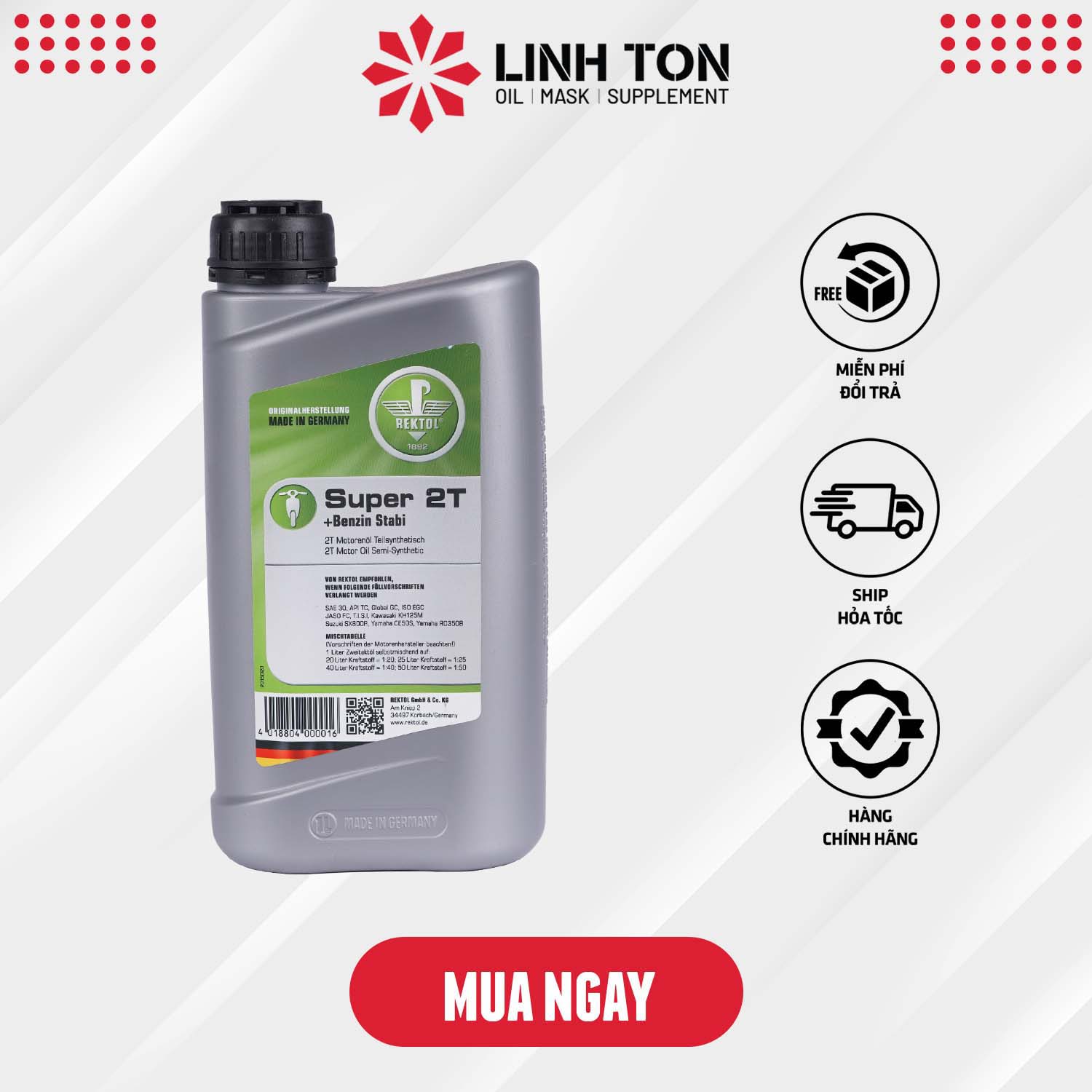 Dầu nhớt nhập khẩu cao cấp dành cho xe 2 thì rektol super 2-troke