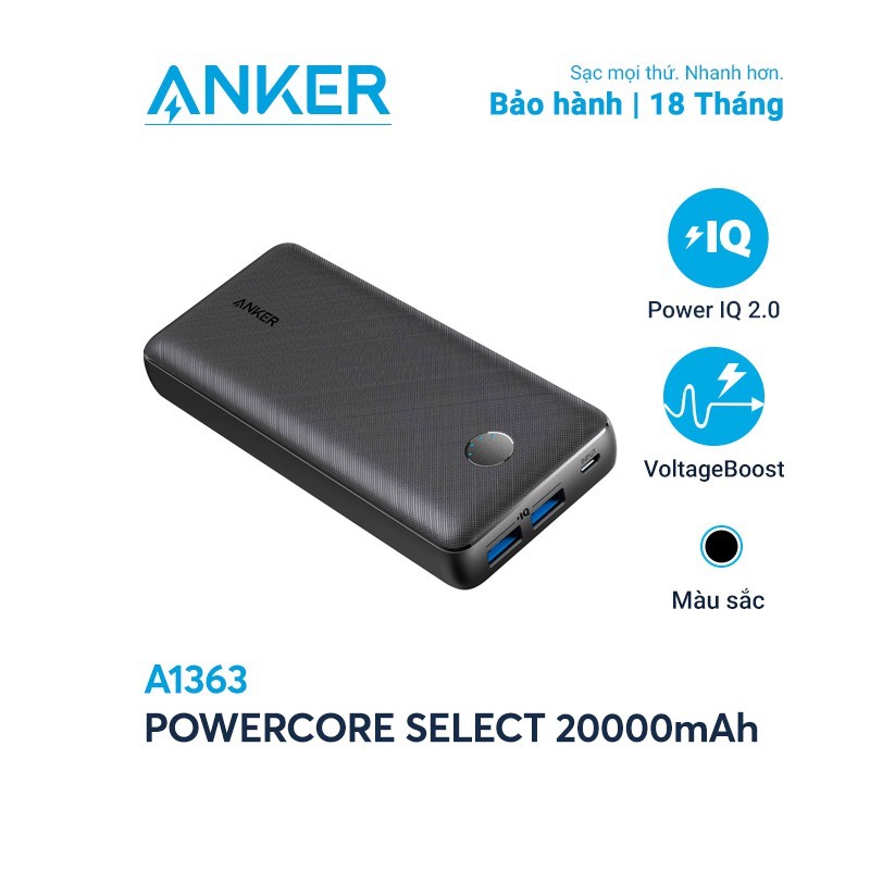 Pin Sạc Dự Phòng Anker PowerCore Select 20000mAh-A1363-Hàng Chính Hãng Bảo hành 18 tháng