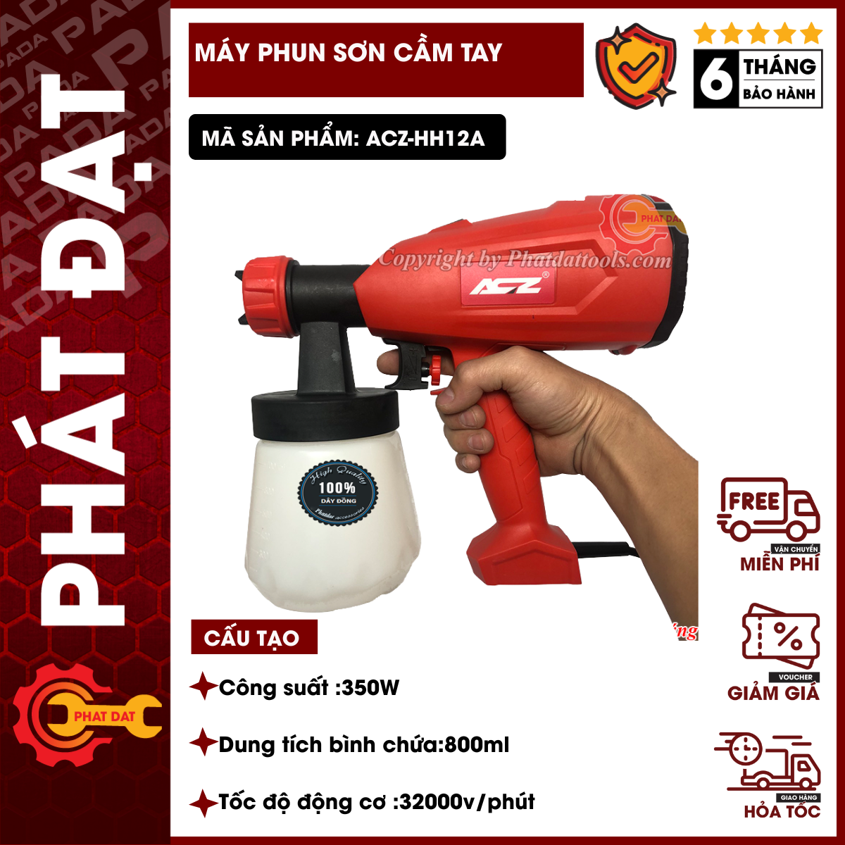 Máy phun sơn cầm tay đa năng acz model hh12a-công suất 350w-dung tích bình 800ml