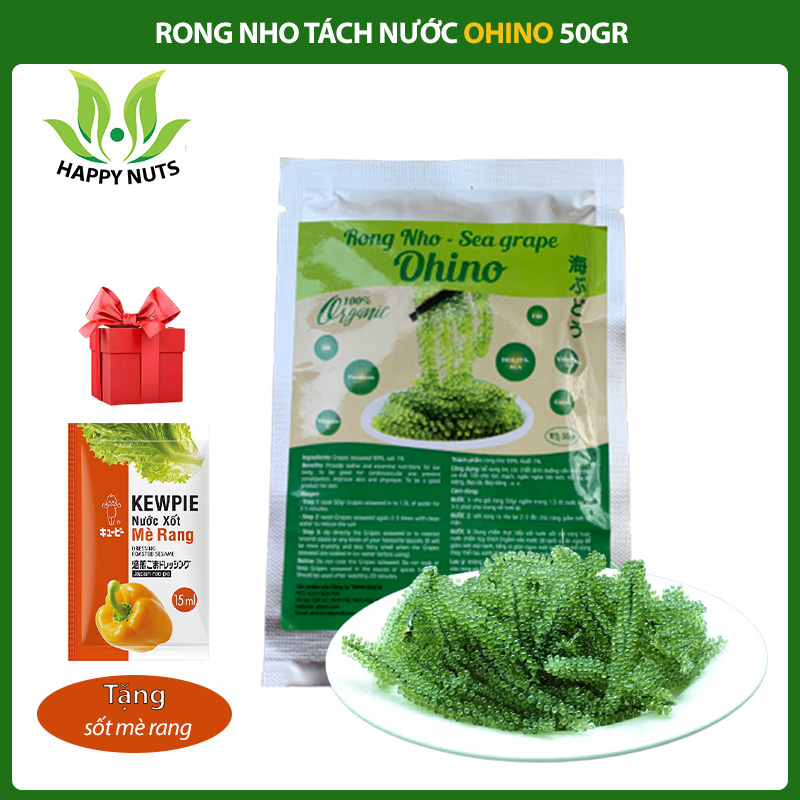 [Túi 50g] Rong nho tách nước nha trang khánh hòa Ohino tặng kèm 1 gói nước sốt mè rang - Happy nuts