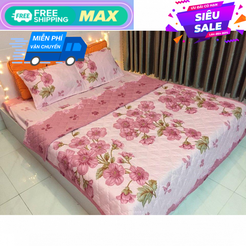 Chăn hè thu chần bông vi tính - Hoa Đào Hồng
