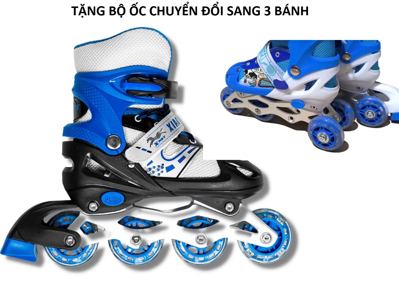 giày trượt patin tặng bộ ốc chuyển sang 3 bánh , tặng bảo hộ chân tay gối