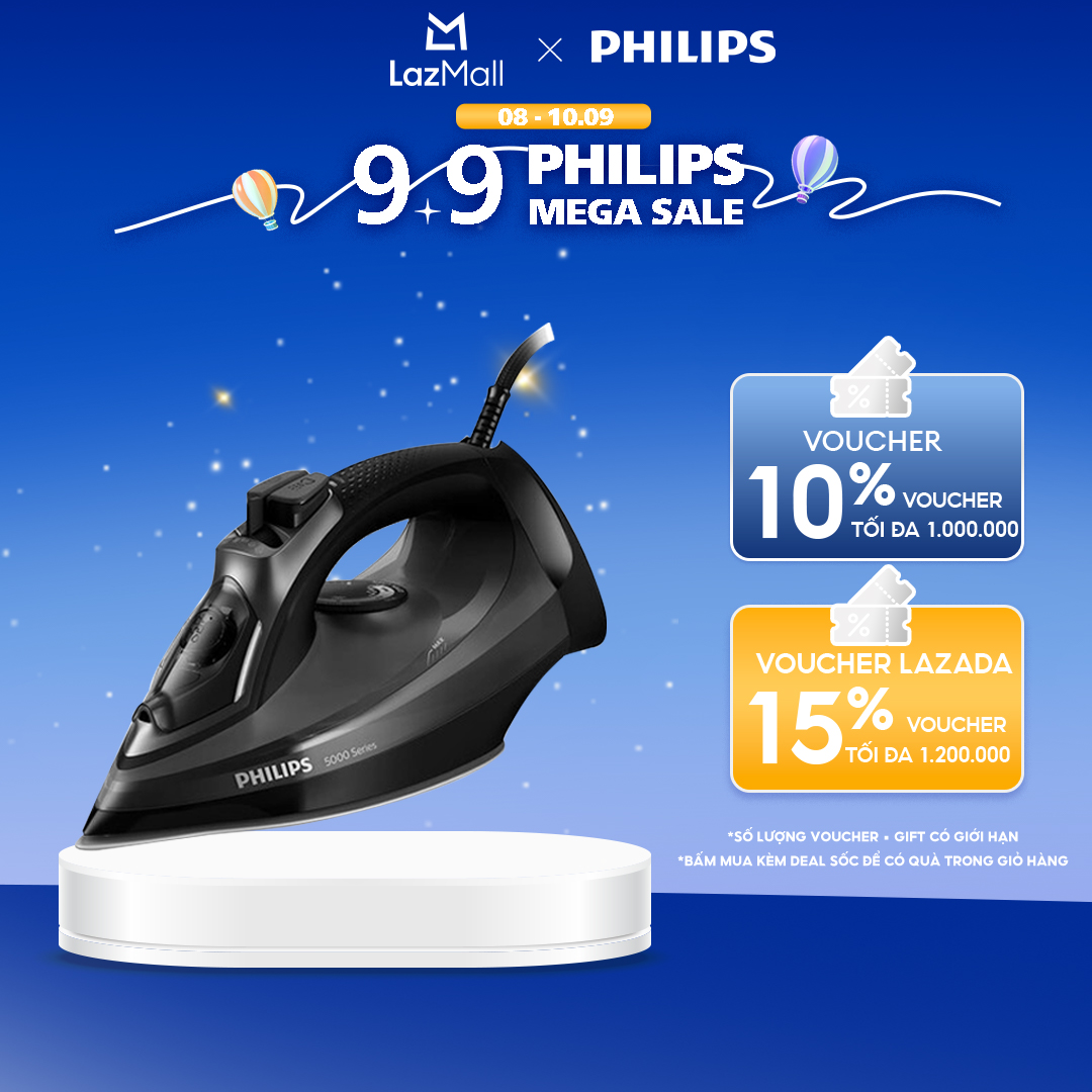 Bàn Ủi Hơi Nước Philips DST5040/80 - Công Suất 2600W - Hơi Phun 45G/Phút - Tăng Cường 200G/Phút - Mặt Đế SteamGlide Plus Chống Xước - Hàng Phân Phối Chính Hãng