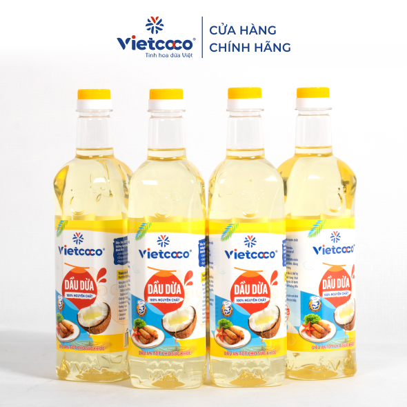 COMBO 4 Dầu dừa Vietcoco (100% nguyên chất) - chai 1 lít