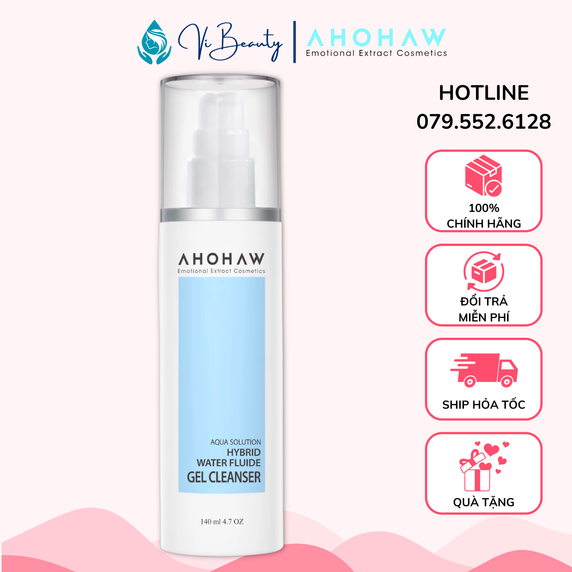 Gel rửa mặt cấp ẩm ahohaw hyrid water fluide gel cleanser 1000ml - làm sạch sâu cho da, cung cấp dưỡng chất, dưỡng ẩm