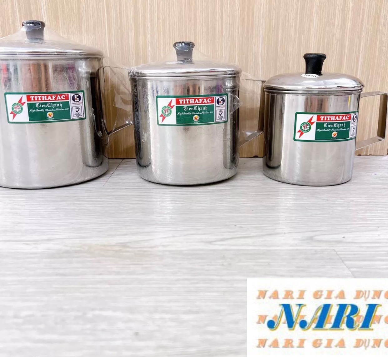 Cốc inox có nắp Tithafac - Ca inox có nắp Tiến Thành đủ size tiện lợi - gia dụng Nari