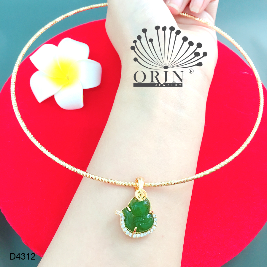 Kiềng cổ dạng nhuyễn bền màu mặt hồ ly may mắn tài lộc màu xanh cẩm thạch đính đá thiết kế cao cấp Orin D4312 - Long Tien