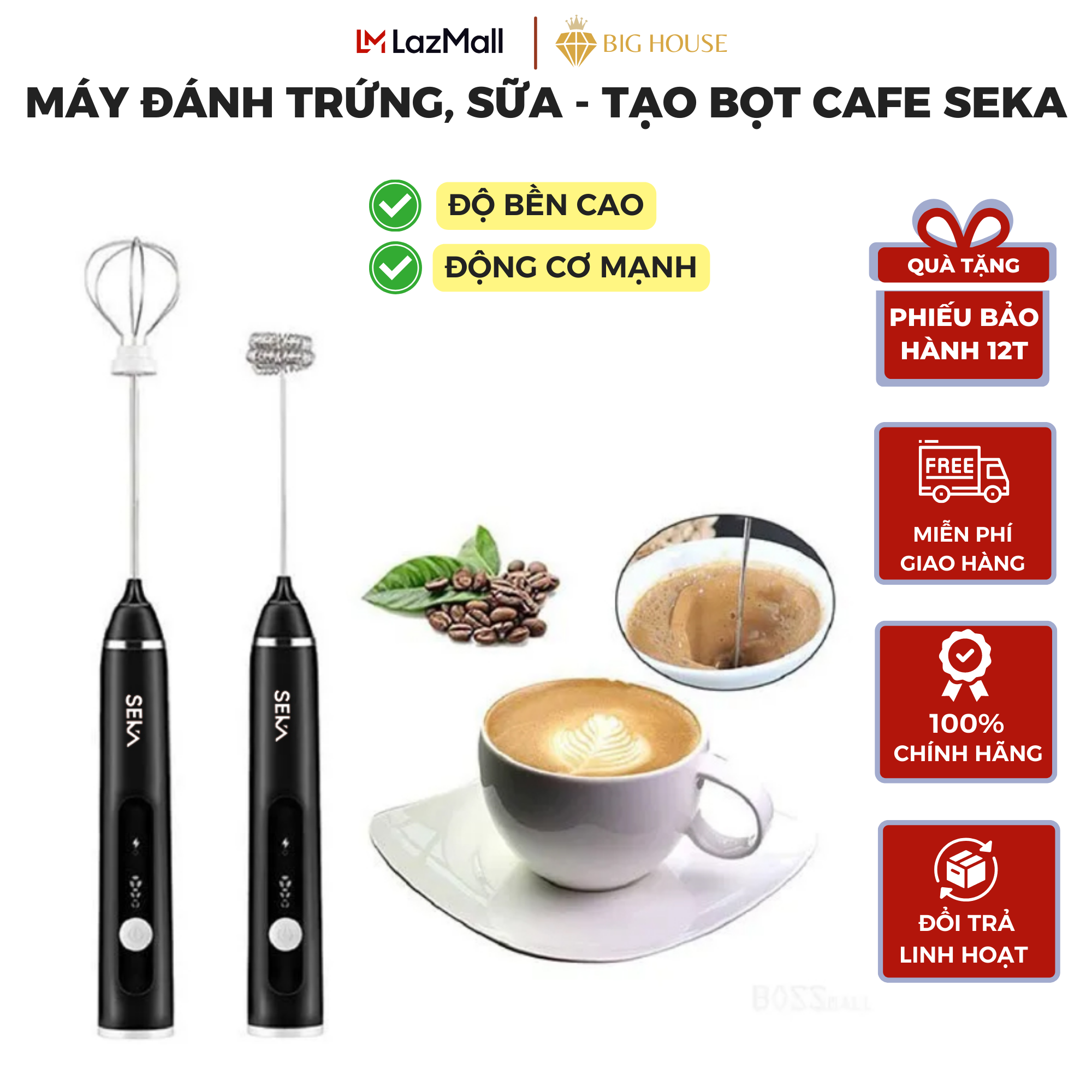 Máy đánh trứng seka, máy tạo bọt cà phê cầm tay mini 1200mah, chạy điện sạc usb 3 tốc độ siêu tiện lợi
