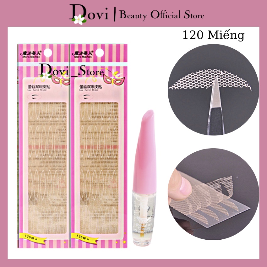 Miếng dán kích mí trong suốt vân lưới 120 miếng dán tạo mí ren giúp đôi mắt to tròn tự nhiên dễ sử dụng