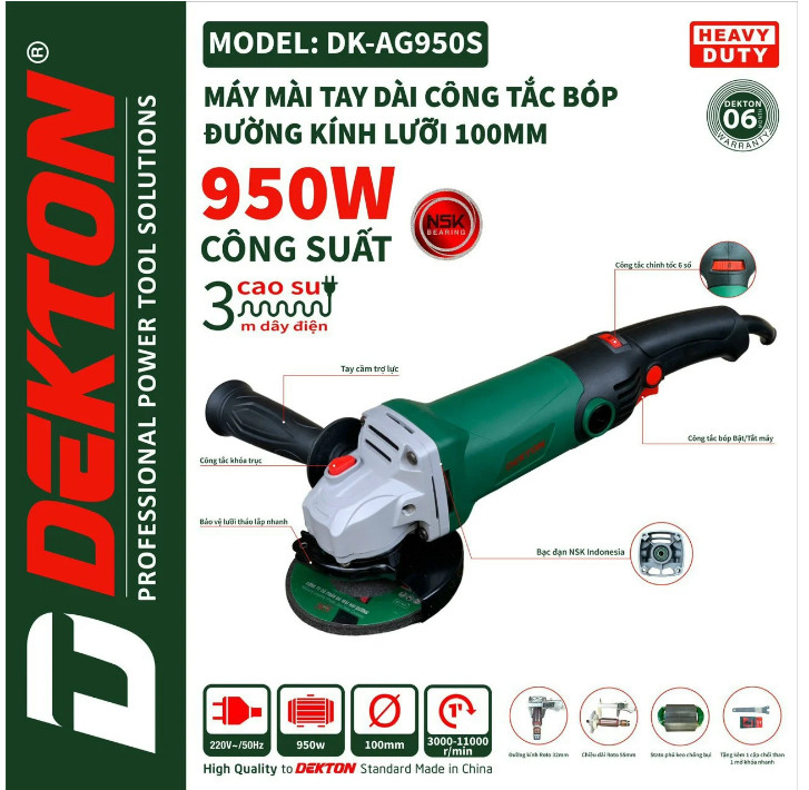 Máy mài góc Dekton DK950S 950w có điều chỉnh tốc độ bảo hành 6 tháng chống khởi động lại