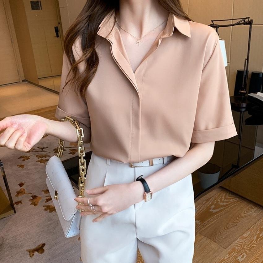 [HCM]ÁO SƠ MI NỮ TRƠN NGẮN  TAY  KIỂU DẤU NÚT MÃ HH8181 THỜI TRANG CÔNG SỞ