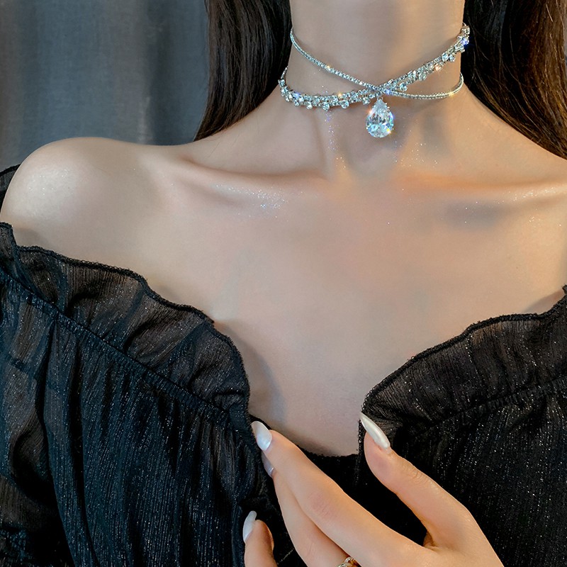Vòng cổ Lưới Chocker và vương miện đội đầu siêu Flash Rhinestone _M1383