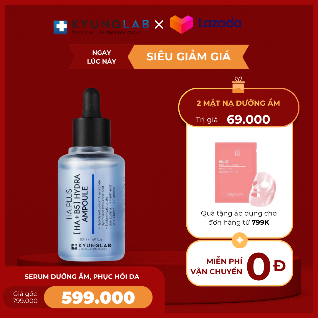  Serum HA B5 KyungLab Hydra Ampoule cấp ẩm giúp căng bóng sáng da 50ML Tăng sinh và ngăn ngừa sụt giảm collagen Làm mờ nếp nhăn tăng độ săn của da 