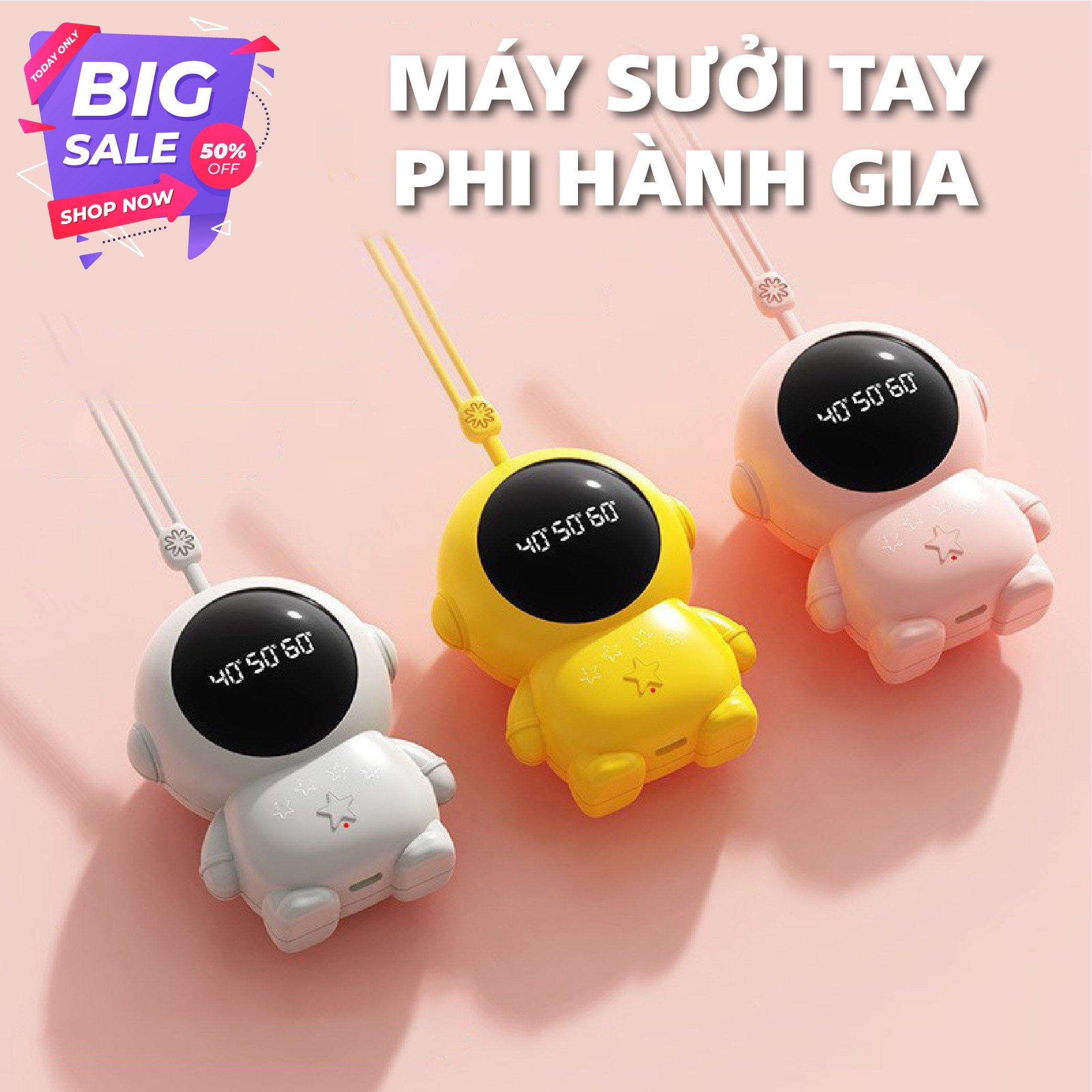 Máy sưởi ấm mini cầm tay phi hành gia dễ thương pin trâu- Máy sưởi ấm tay mini 3 mức nhiệt- Máy sưởi tay phi hành gia bỏ túi- Sưởi ấm tay mùa đông