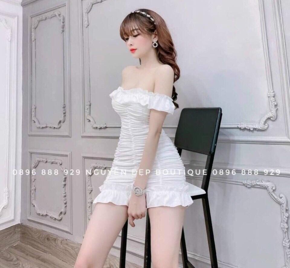 Đầm Váy Thời Trang Nữ Thiết Kế Sang Chảnh Ôm Body Trễ Vai Nhún Bèo Xinh Xắn ( Có Mút Ngực) D.ONE FASHION