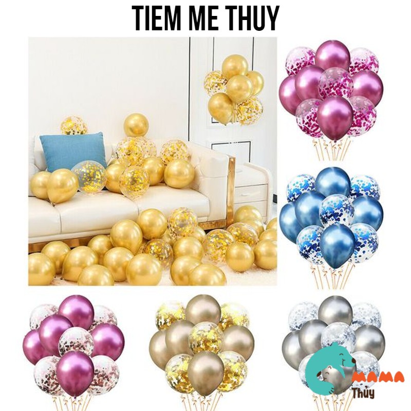 Tiệm mẹ Thủy - Combo 10 bóng kim tuyến + bóng siêu nhũ chrome trang trí sinh nhật (30cm)