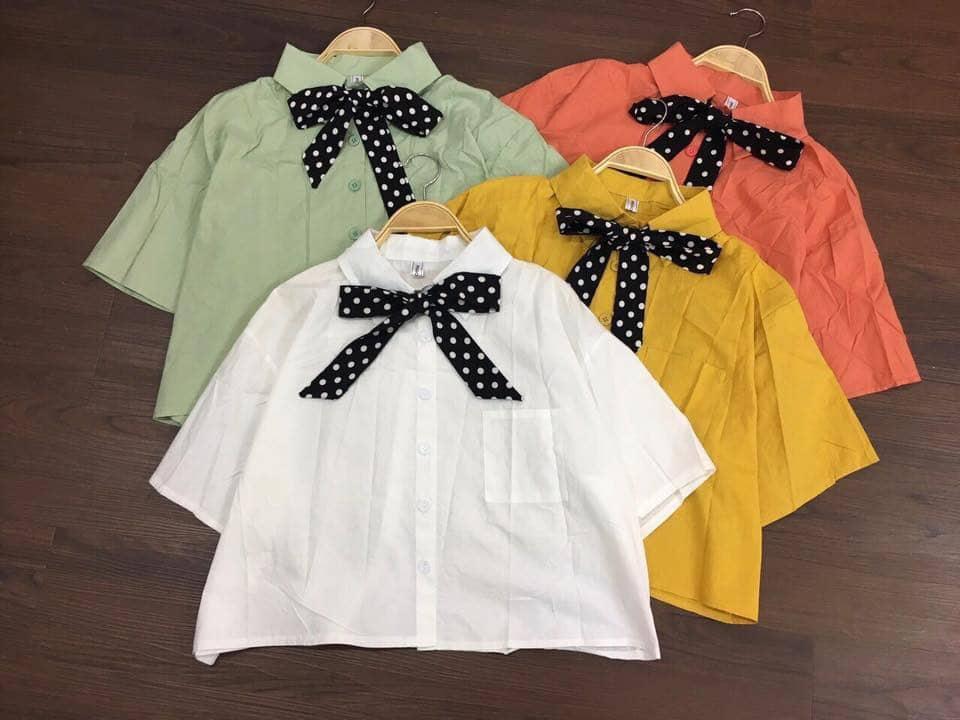 Áo sơ mi croptop nhiều màu phối nơ bi dễ thương TTKX0222