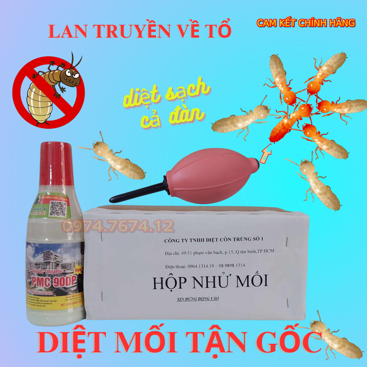 Combo 1chai pmc 90dp + 1 hộp nhử+ 1 dụng cụ bóp bột - diệt mối tận gốc - diệt mối lan truyền về tổ