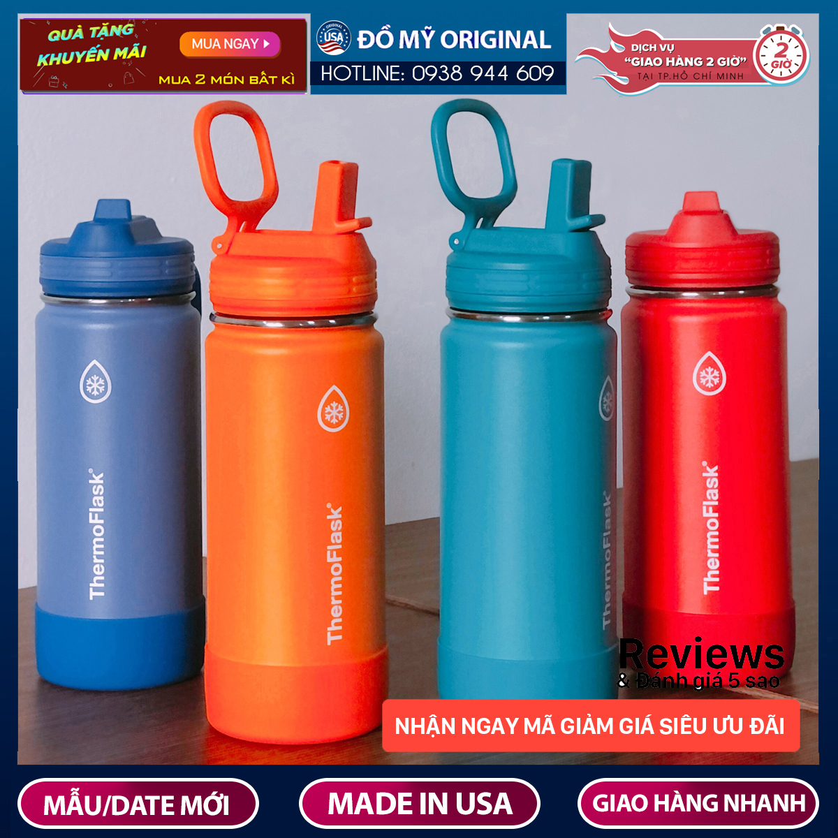 Bình giữ nhiệt Thermoflask Stainless Steel 474ml Hàng Nhập Mỹ Chất Liệu Thép Không Gỉ Giữ Nhiệt Lạnh 24h Nóng 12h Dễ Dàng Vệ Sinh