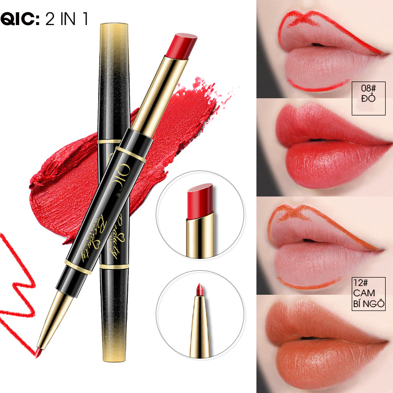 Son Kiêm Bút Kẻ Viền Môi QIC BEAUTY, Tích Hợp 2 Trong 1 Cực Tiện Lợi, Chống Dính, Chống Trôi, Chống Nước.