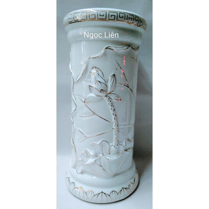 Bình ống_ống nhang sứ bạch ngọc hoa sen