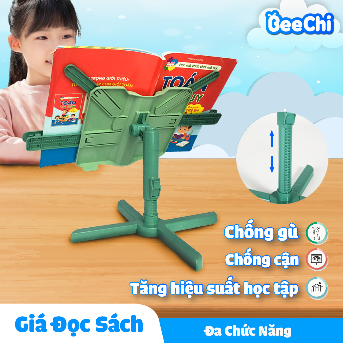 Giá đỡ sách - kẹp sách để bàn, chống cận gù lưng cho bé