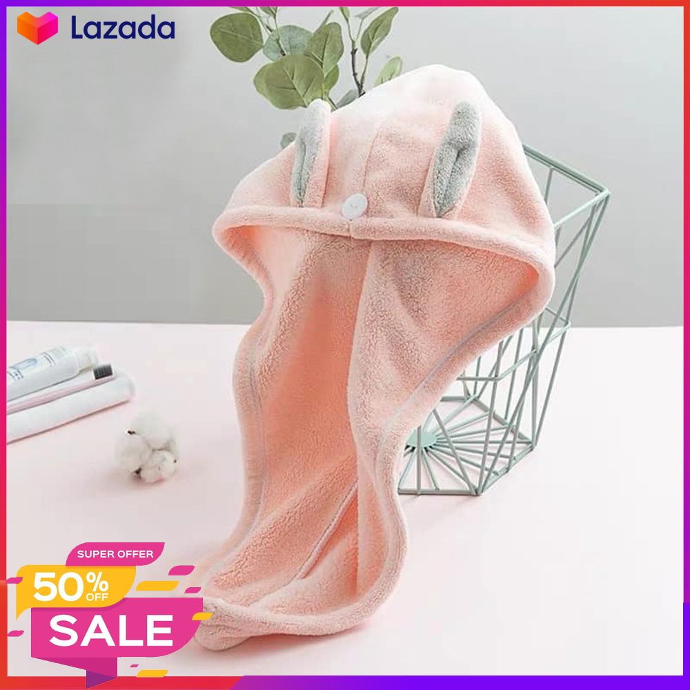 Khăn Quấn Tóc Tai Thỏ Cute - Khăn Gội Đầu Khăn Cuốn Nhanh Khô -  Khăn Mũ Tắm Dễ Thương