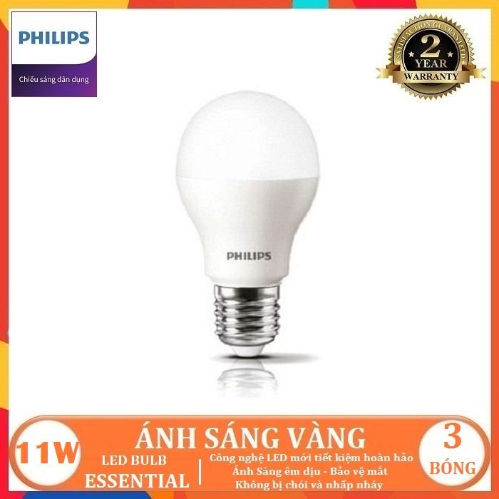 Bộ 3 - bóng đèn led bulb philips essential 11w e27 a60