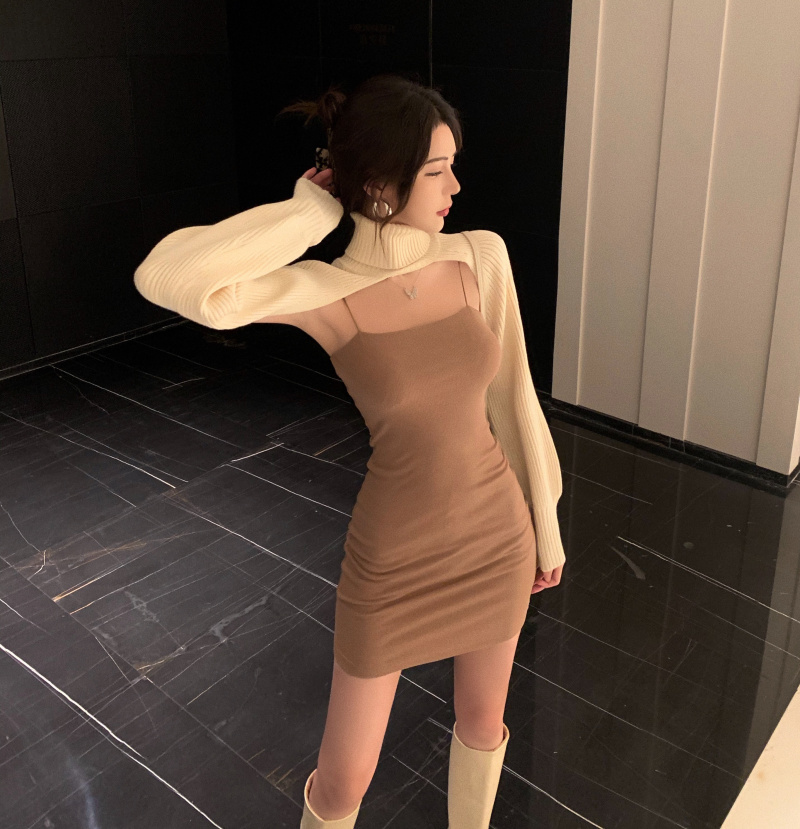 Áo len cổ lọ gợi cảm áo len croptop kiểu chỉ có tay áo