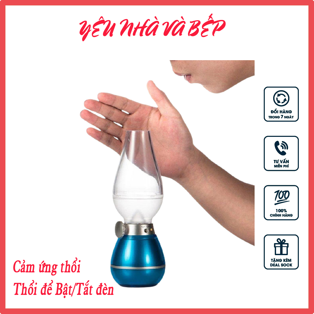 Đèn cảm ứng thổi, thổi để bật tắt đèn, an toàn, dễ sử dụng, phù hợp làm đèn bàn thờ, đèn ngủ... pin sạc tích điện