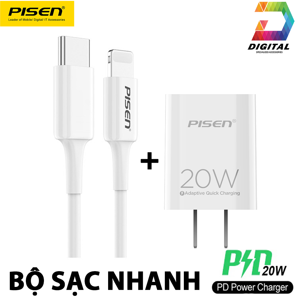 Bộ sạc nhanh pisen pd 20w cho iphone, ipad chính hãng