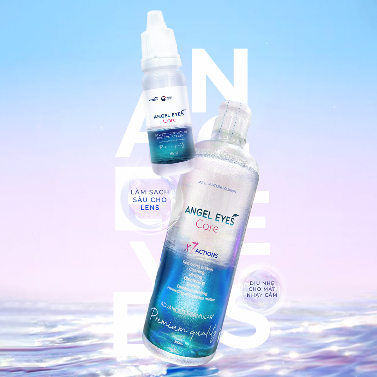 [GIÁ TỐT] COMBO Nước Ngâm Lens 360ml + Nhỏ Mắt Lens 15ml Angel Eyes Care