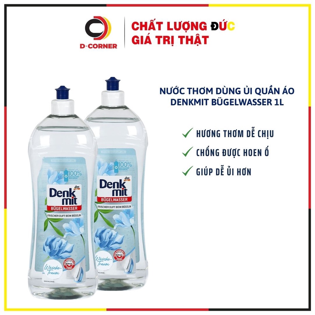 Nước thơm dùng ủi phẳng quần áo, dùng cho bàn ủi Denkmit Bügelwasser - chai xịt 1 lít