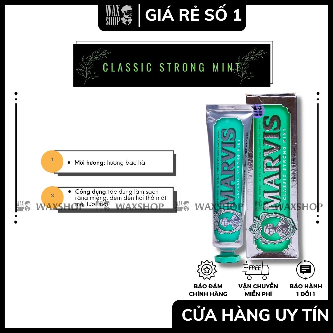 Kem đánh răng classic strong mint - marvis giúp làm trắng răng, đánh bật mảng bám.