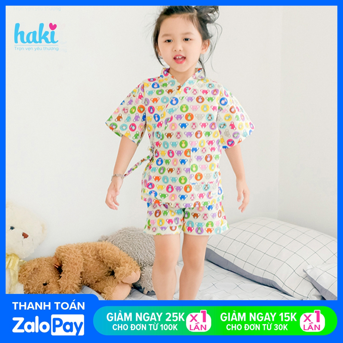 Bộ Yukata cộc tay cho bé HAKI, bộ cộc tay kiểu Nhật mùa hè siêu dễ thương, chất liệu Thô cao cấp với form dễ mặc, thoải mái HK152 (10-26kg)