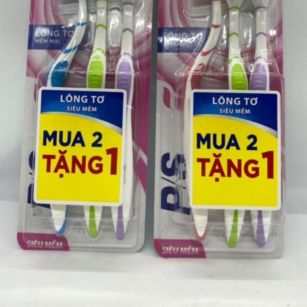 Bàn chải đánh răng PS lông tơ mềm mại mua 2 tặng 1 ( 1 lốc /6 vĩ 1 vĩ 3 cây )