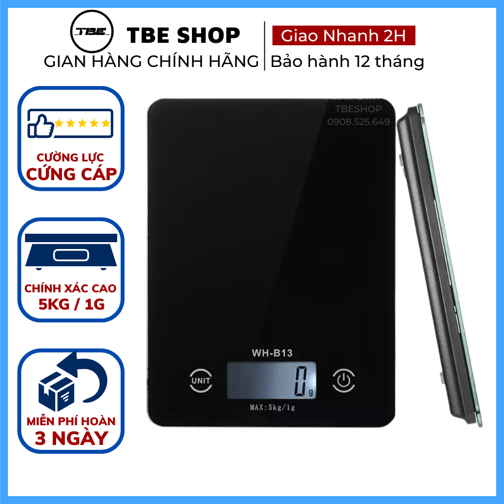 Cân Tiểu Ly Điện Tử Mini Cân Điện Tử Nhà Bếp WH B13 5kg Tính Năng Trừ Bì Nút Cảm Ứng Chính Xác Cao Đến 1g Bảo Hành 1 Năm ( Màu đen )