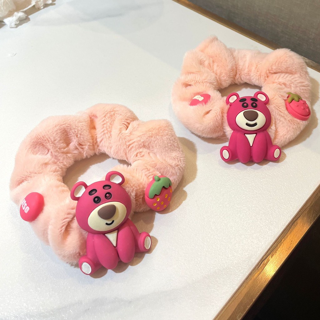 Scrunchies Buộc Tóc Hình Gấu Dâu Losto Nhà Cam