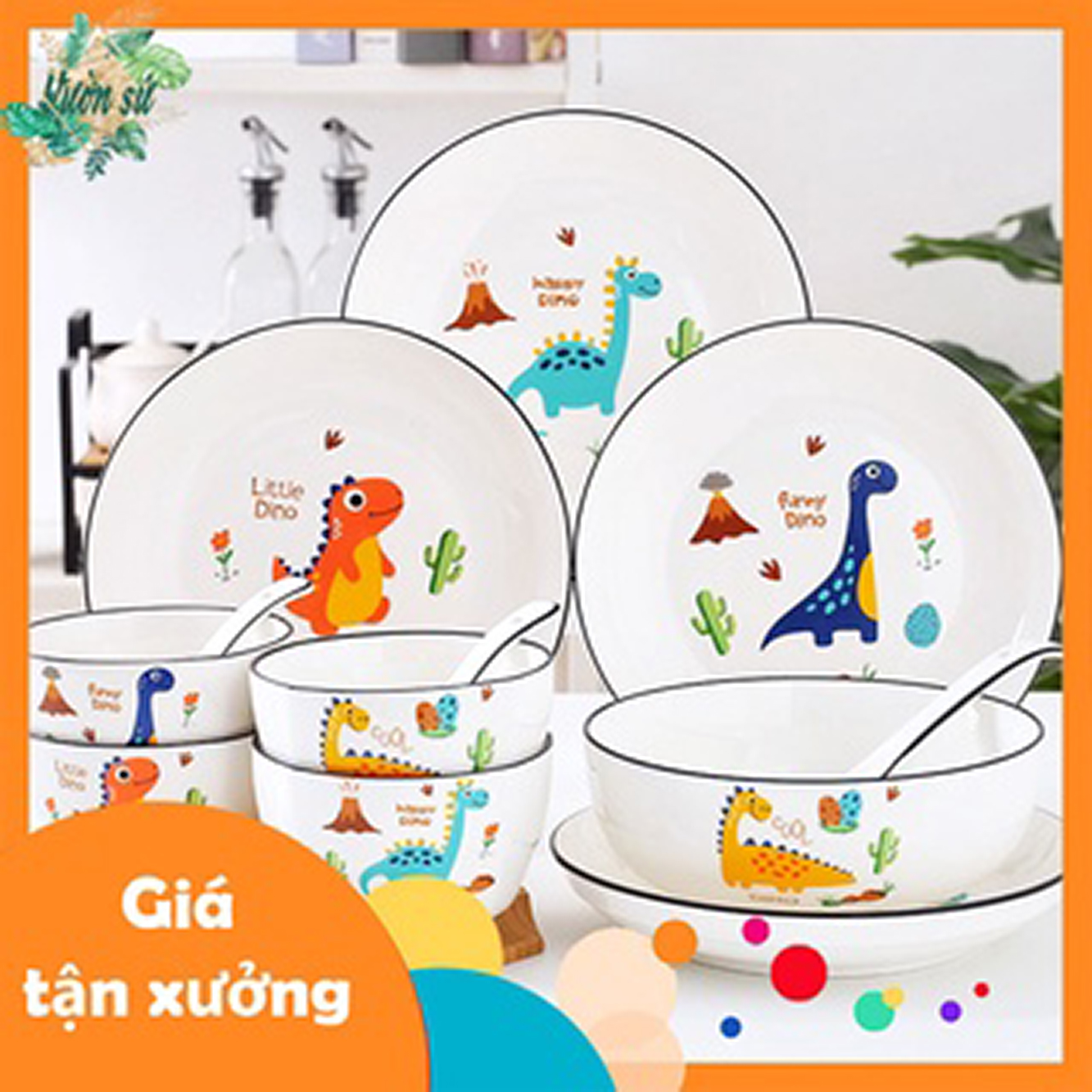 Bộ bát đĩa 18 món hình chú khủng long con cao cấp - VS50