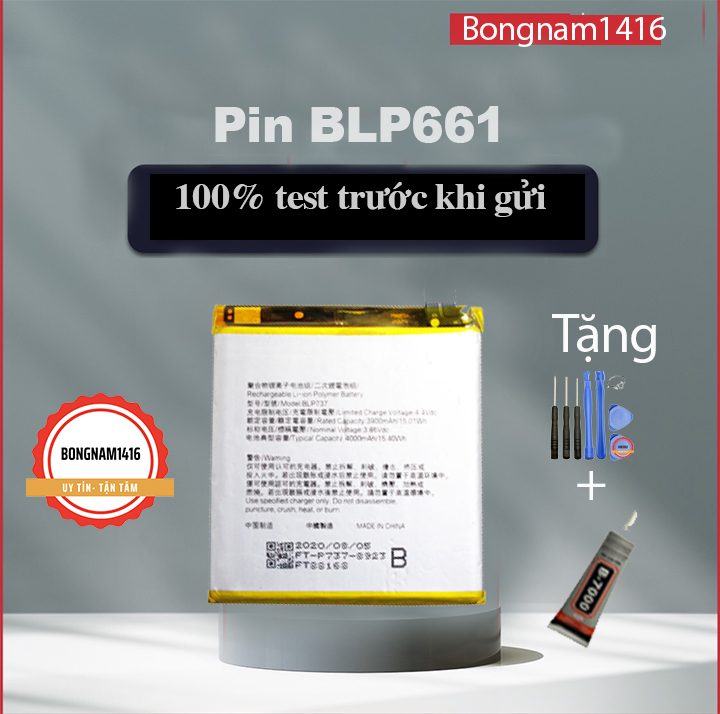 Pin oppo a3, oppo f7, blp661 tặng bộ sửa và keo dán b7000.