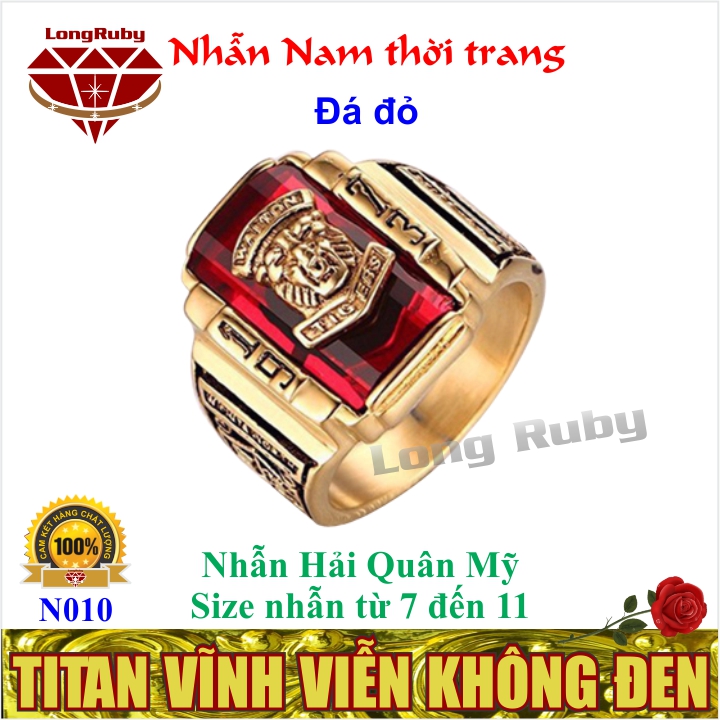 Nhẫn sư tử mặt đá đỏ đen xanh | nhẫn nam titan hải quân mỹ 1973 - n010a