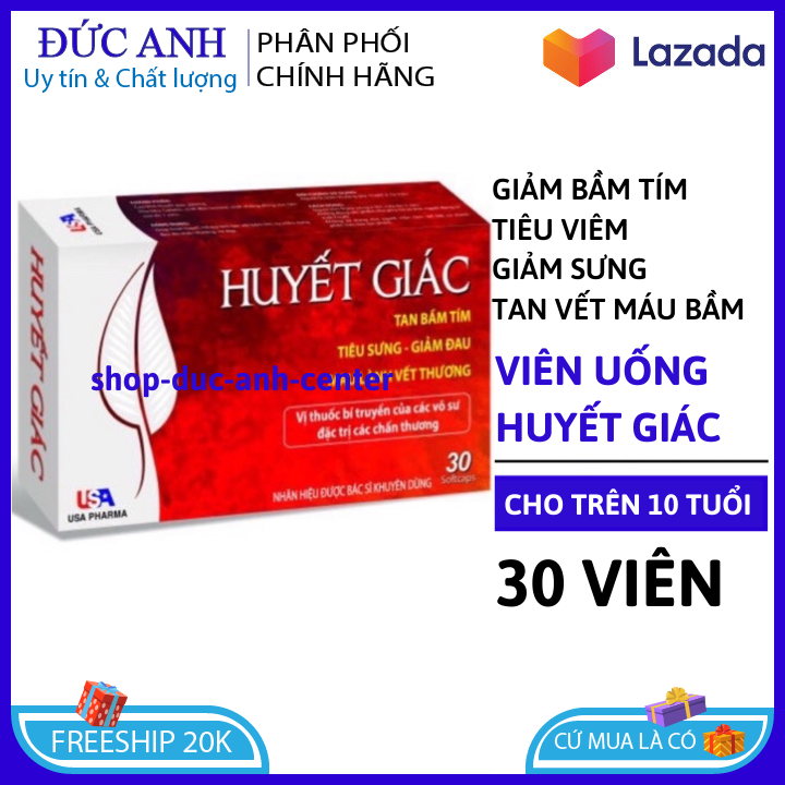 Viên uống huyết giác - giúp tan bầm tím, giảm sưng, mau lành vết thương , Hộp 30 viên đức anh center