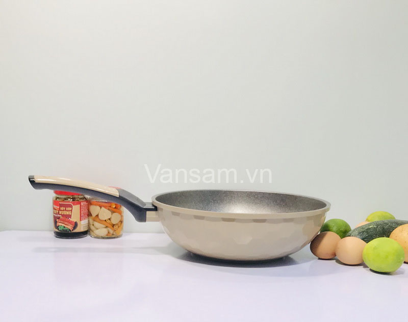 Chảo đá sâu lòng Korea King 28cm - Sx tại Hàn Quốc - màu kem