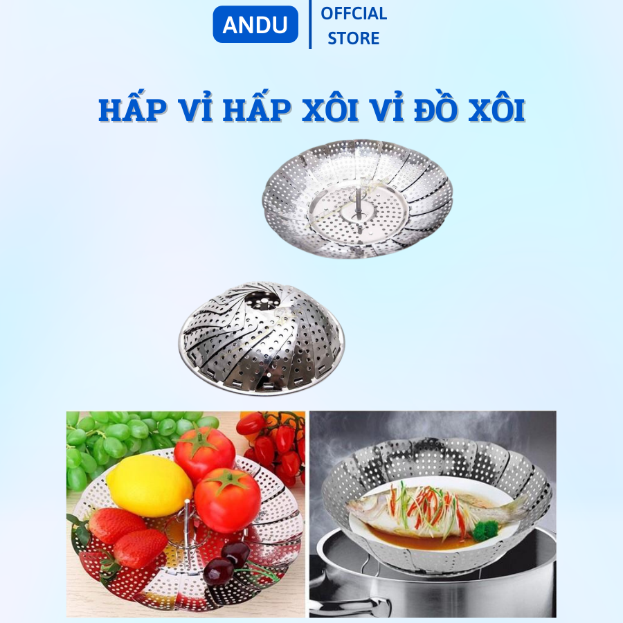 Dụng cụ hấp vỉ hấp xôi vỉ đồ xôi inox đa năng tiện lợi có thể gập gọn