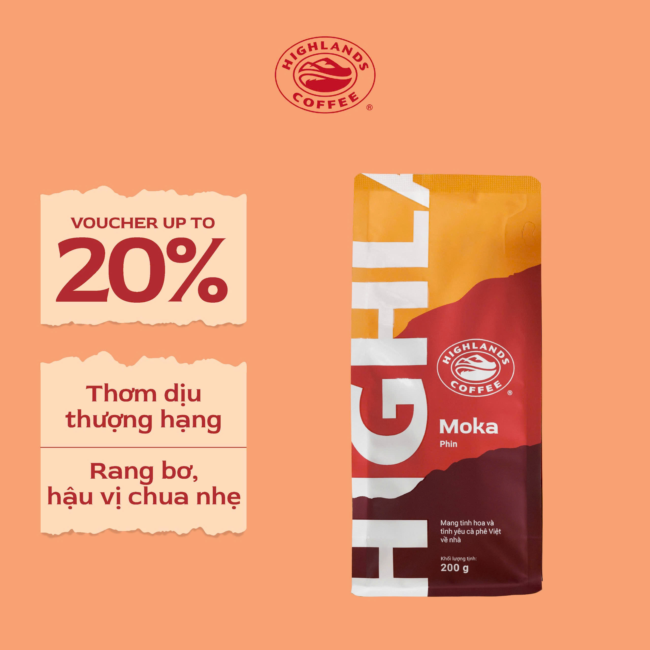 Cà phê rang xay Moka Highlands Coffee gói 200g Cafe